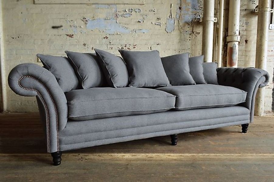 JVmoebel Sofa klassische Chesterfield Couch 4 Sitzer Couch Samt Leder Grau günstig online kaufen