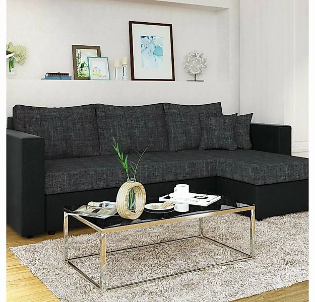 Vicco Ecksofa Sofa Couch Schlafsofa mit Schlaffunktion Schwarz/Grau, mit Sc günstig online kaufen