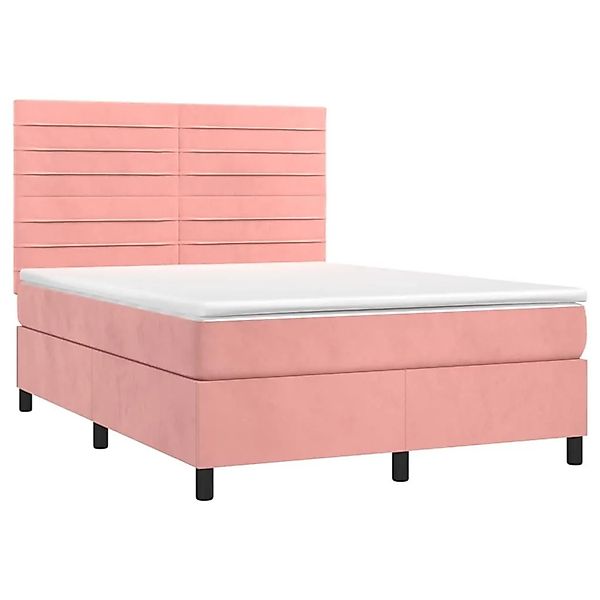 vidaXL Boxspringbett mit Matratze & LED Rosa 140x190 cm Samt 3136184 günstig online kaufen