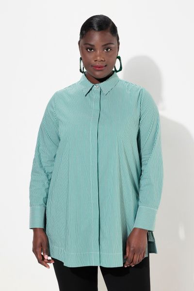 Ulla Popken Hemdbluse Hemdbluse Streifen Hemdkragen günstig online kaufen