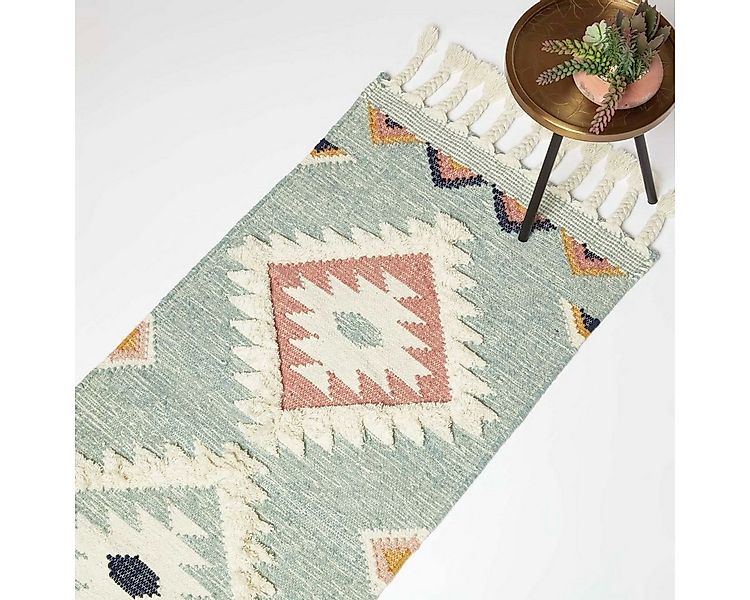 Homescapes Wollteppich Handgewebter Kelim Läufer Tenali – 66 x 200 cm, blau günstig online kaufen