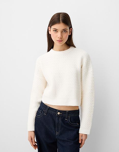 Bershka Pullover Mit Fischgrätenmuster Damen L Rohweiß günstig online kaufen