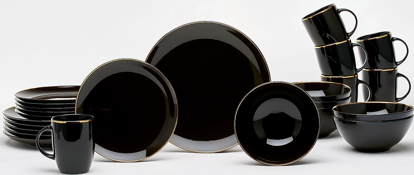 van Well Kombiservice »Geschirr-Set, Service Glamour Black« mit einem goldf günstig online kaufen