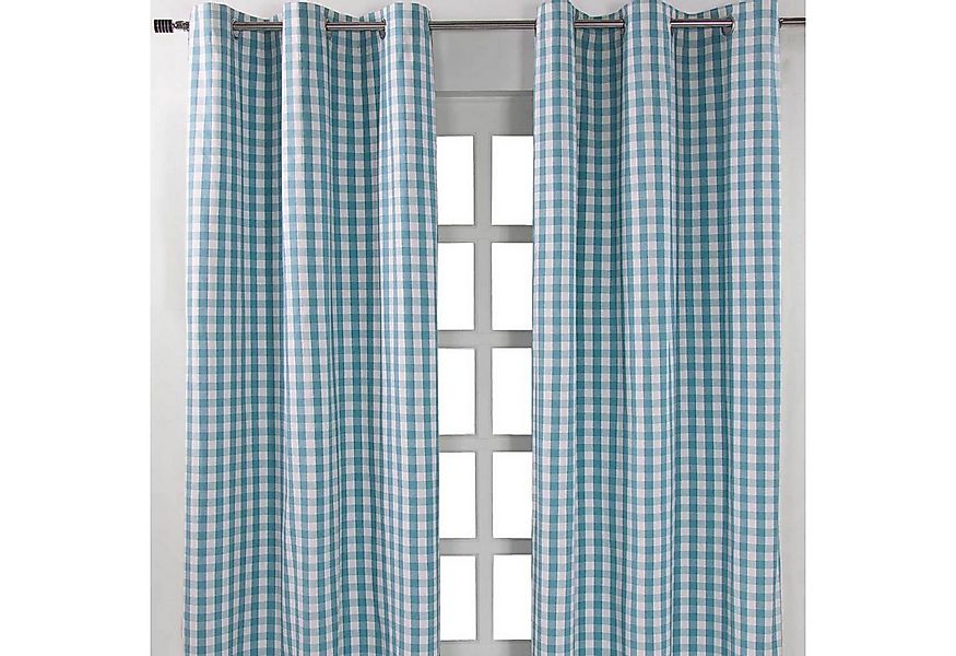 Homescapes Gardine Blau karierter Ösenvorhang im 2er Pack, B 137 cm x L 117 günstig online kaufen