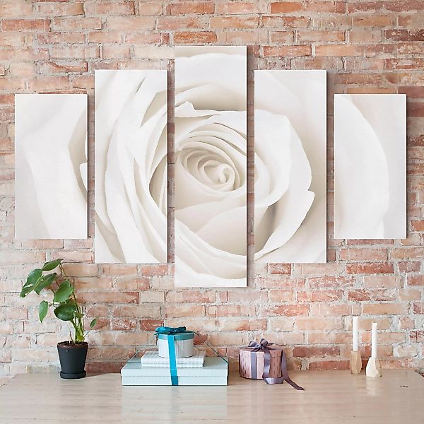 5-teiliges Leinwandbild - Querformat Pretty White Rose günstig online kaufen