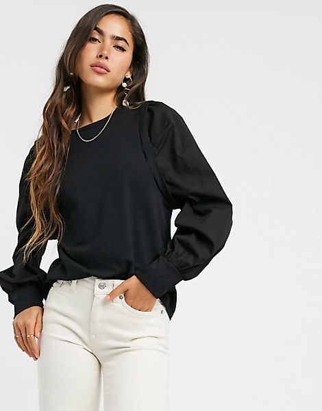 Vero Moda – Schwarzes Sweatshirt mit Popelin-Puffärmeln günstig online kaufen