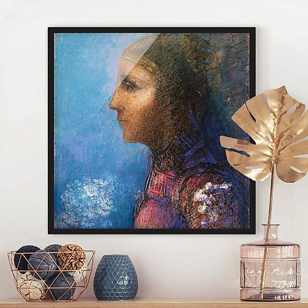 Bild mit Rahmen Kunstdruck - Quadrat Odilon Redon - Profile - Le Drapeau günstig online kaufen
