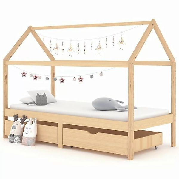 Villawee Hausbett mit Schubladen ANNA Natur Massivholz Kiefer Kinderbett 90 günstig online kaufen