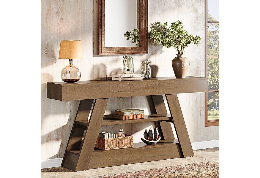 Tribesigns Konsolentisch 160 cm rustikaler Sofatisch mit 3-stufigem Staurau günstig online kaufen