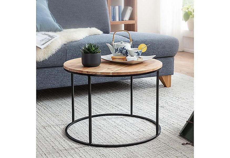 FINEBUY Couchtisch Couchtisch Akazie Massivholz rund 60cm Wohnzimmertisch H günstig online kaufen