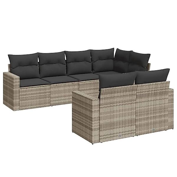 vidaXL 7-Tlg Garten-Sofagarnitur mit Kissen Hellgrau Poly Rattan 3251549 günstig online kaufen