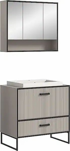 welltime Badmöbel-Set »Locri, Breite 80 cm, Rillenoptik, Metallkufen« 2 Stk günstig online kaufen