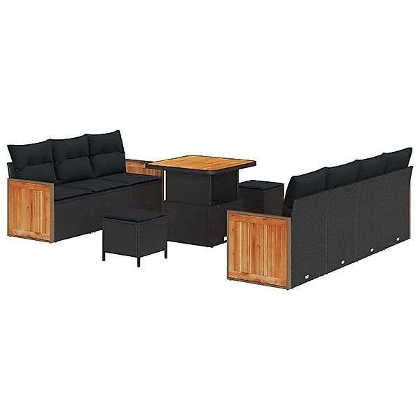 vidaXL Gartensofa-Set mit Kissen 13 Stk Schwarz Poly-Rattan 3365214 günstig online kaufen