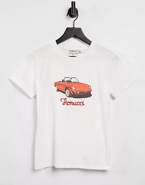 Fiorucci – T-Shirt mit Vintage-Auto-Logo in Weiß günstig online kaufen