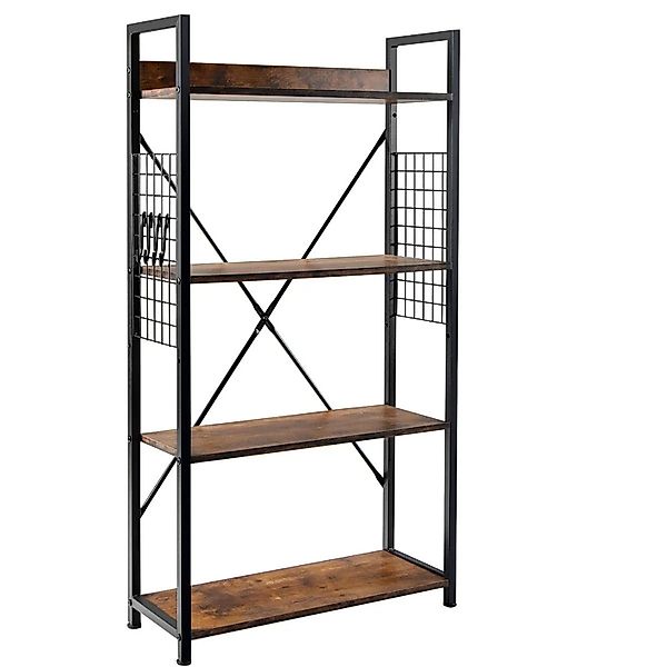 Costway Bücherregal Industriell mit 4 Ebenen & S-förmigen Haken Braun günstig online kaufen