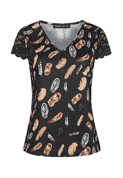 CLOUD 5IVE T-Shirt "CLOUD 5IVE T-Shirt mit V-Neck und Spitzenansatz" 1 Stk. günstig online kaufen