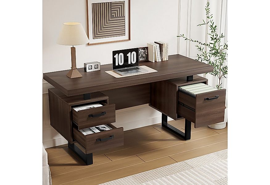 Flieks Schreibtisch mit 3 Schubladen Computertisch (1-St., B135/T54/H76 cm, günstig online kaufen