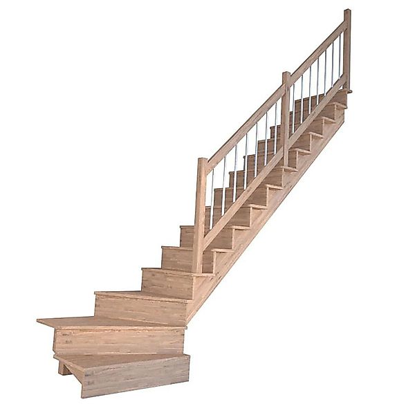 Treppe Lindos Pro Eiche Gew. R 100 cm Setzstufen Holz-Edelstahl-Geländer FS günstig online kaufen