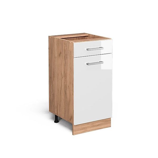 Vicco Küchenunterschrank R-Line Weiß Hochglanz/Goldkraft Eiche 40 cm ohne A günstig online kaufen