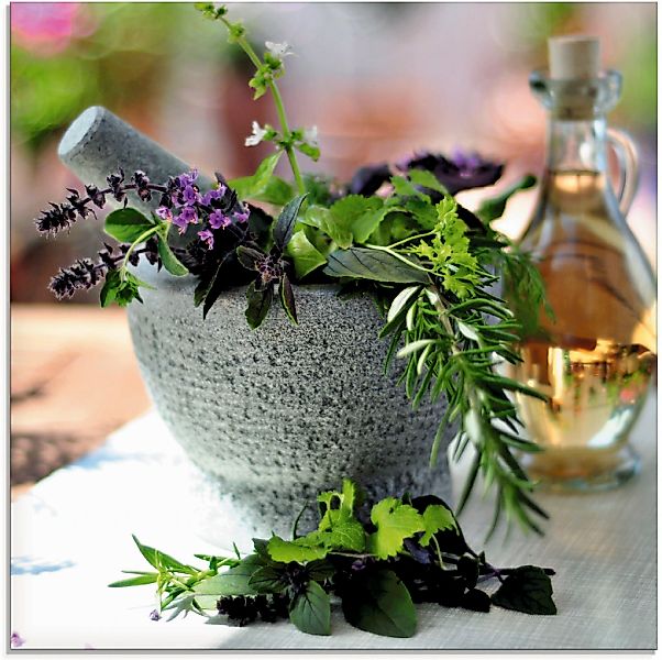 Artland Glasbild "Gesunder Kräutermix im Mörser" Arrangements 1 Stk. tlg. i günstig online kaufen