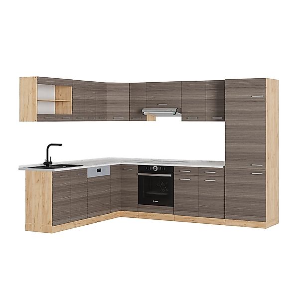 Vicco R-Line Eckküche Edelgrau/Goldkraft Eiche 227 x 287 cm AP Marmor ohne günstig online kaufen
