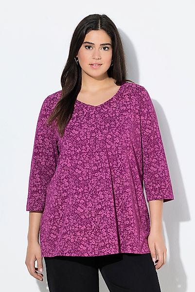 Ulla Popken T-Shirt Shirt Blüten Zierfalten günstig online kaufen