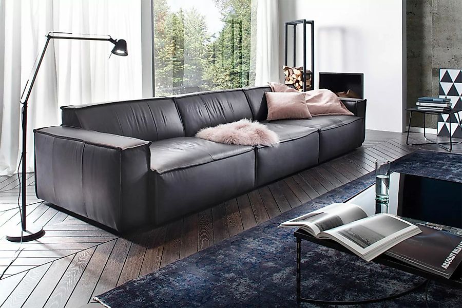 KAWOLA Sofa SAMU Riesensofa Leder dunkelgrau günstig online kaufen