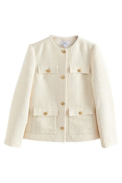 Next Jackenblazer Strukturierte Bouclé-Jacke ohne Kragen, günstig online kaufen
