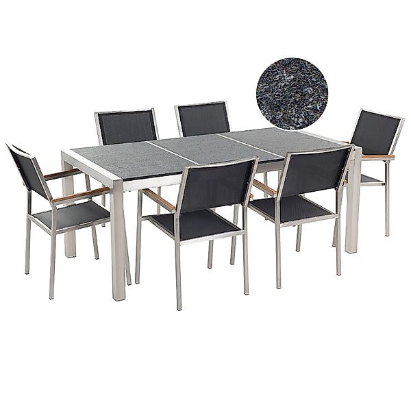 Beliani Gartentisch Set GROSSETO Graphitgrau Schwarz 90x180x87 günstig online kaufen
