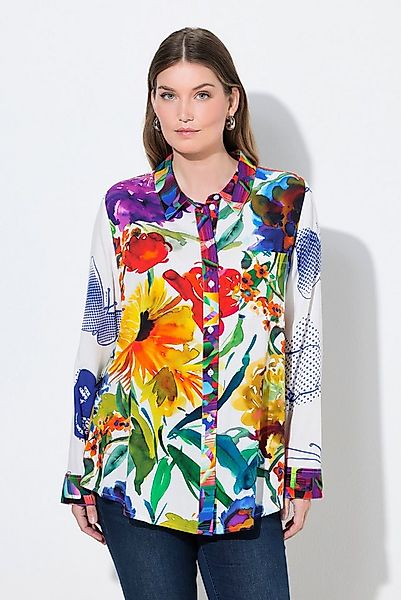 Ulla Popken Hemdbluse Hemdbluse Mustermix Hemdkragen Langarm günstig online kaufen