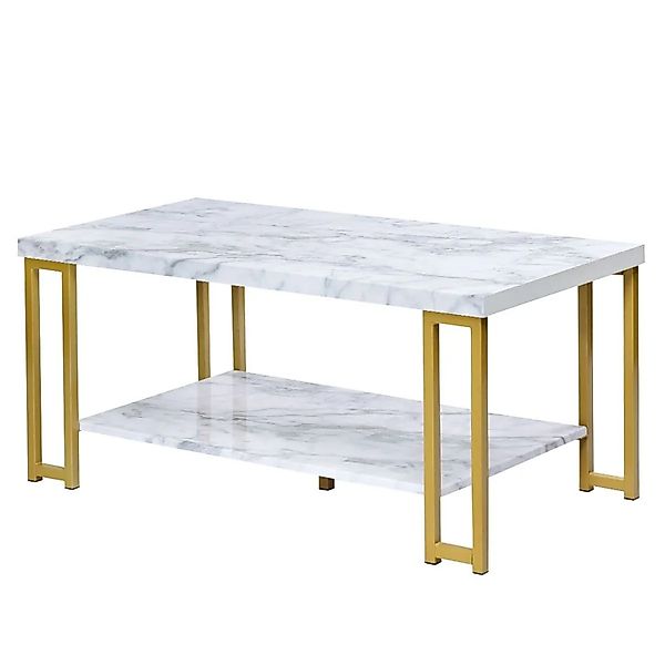 Costway Couchtisch Marmor Optik Beistelltisch mit Ablage Modern Gold günstig online kaufen