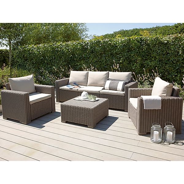Best Garten-Lounge-Set Mombasa 4-teilig aus Polyrattan Cappuccino/Sand günstig online kaufen