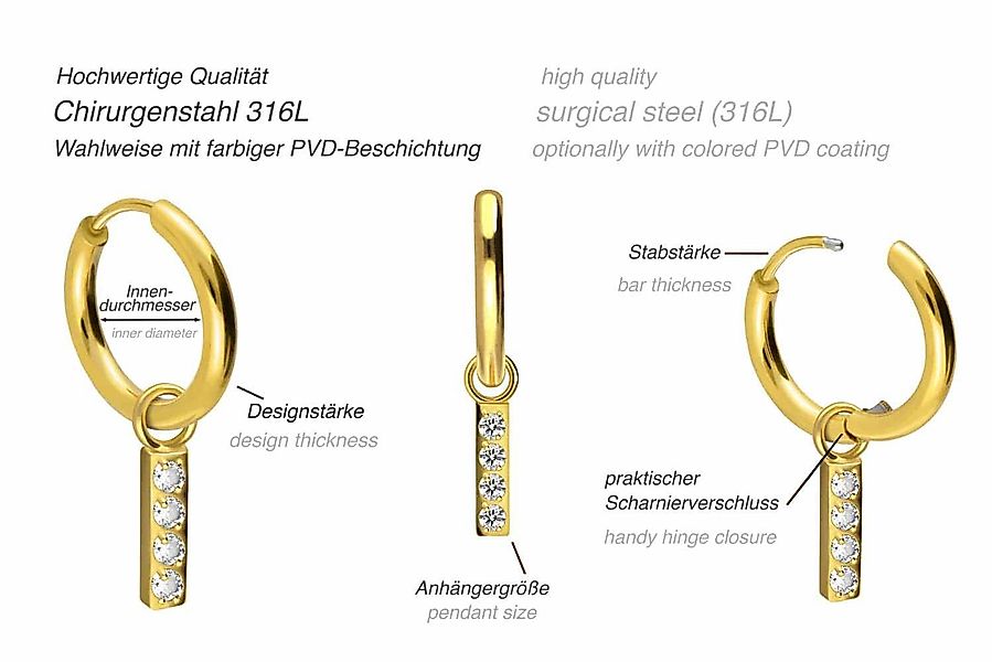 FILANGO Creolen-Set Chirurgenstahl Ohrclicker Creolen KRISTALLBALKEN günstig online kaufen