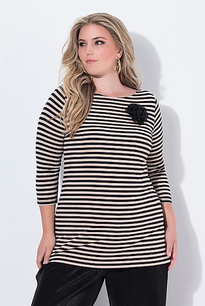 MIAMODA T-Shirt Ringelshirt A-Linie abnehmbare Blüten-Brosche günstig online kaufen