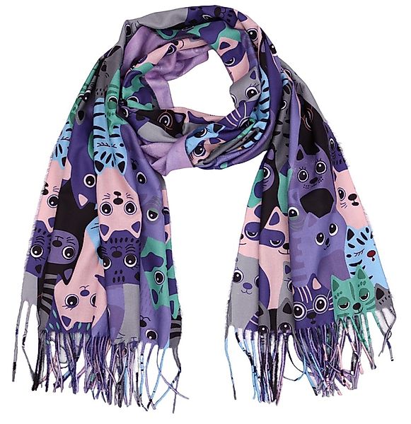 MIRROSI Modeschal weicher und warmer Schal Katzen Muster mit Fransen, 70x18 günstig online kaufen