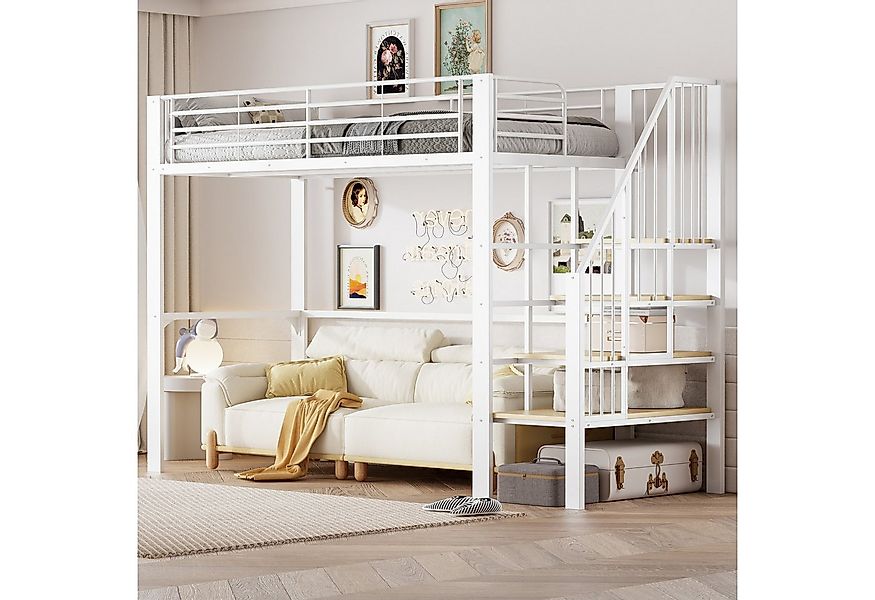 Merax Hochbett (1-St., Jugendbett Einzelbett) Metallbett Eisenbett Kinderbe günstig online kaufen