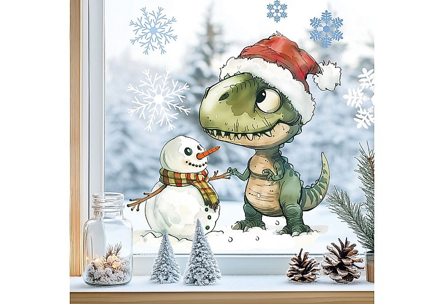 Sunnywall Fensterdekoration Kinderzimmer Fensterbild Winter T-Rex Dinosauri günstig online kaufen