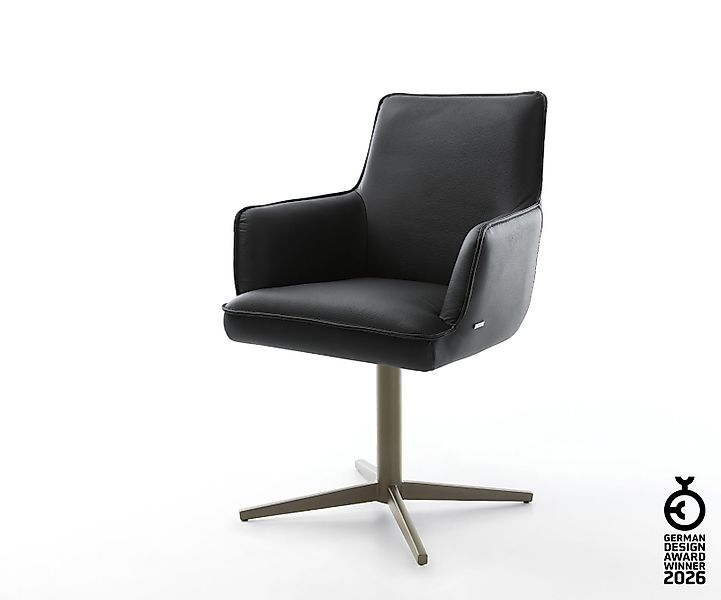 Drehstuhl Heira-Flex mit Armlehnen Echt-Leder Schwarz Fußkreuz Effektfinish günstig online kaufen