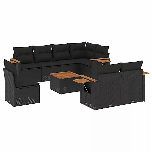 vidaXL 9-Tlg Garten-Sofagarnitur mit Kissen Schwarz Poly Rattan 3227007 günstig online kaufen