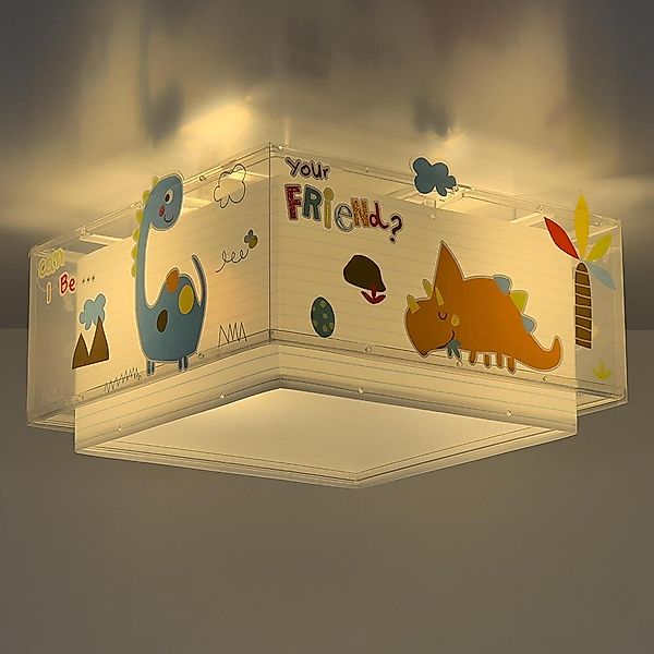 Kinderzimmer Deckenleuchte Dinos in Mehrfarbig und Weiß E27 2-flammig günstig online kaufen