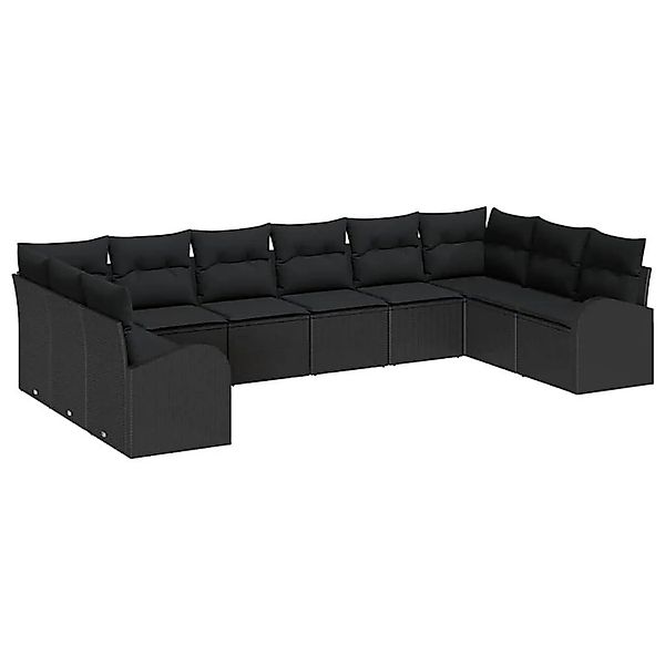 vidaXL Sofa Set mit Kissen mit Speicher 10-Tlg Schwarz Poly-Rattan 3354892 günstig online kaufen