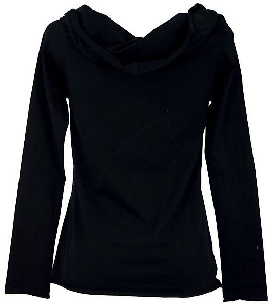 Guru-Shop Longsleeve Langarmshirt Boho-chic mit Schalkapuze - schwarz alter günstig online kaufen