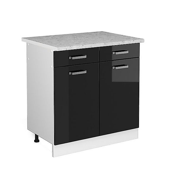 Vicco Küchenunterschrank R-Line Schwarz Hochglanz/Weiß 80 cm AP Marmor günstig online kaufen
