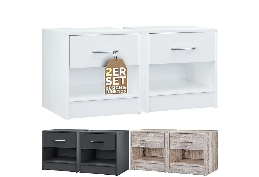 Casaria Nachttisch Kiel (2-St), mit Schublade 41x39x28cm Holz Modern Schlaf günstig online kaufen