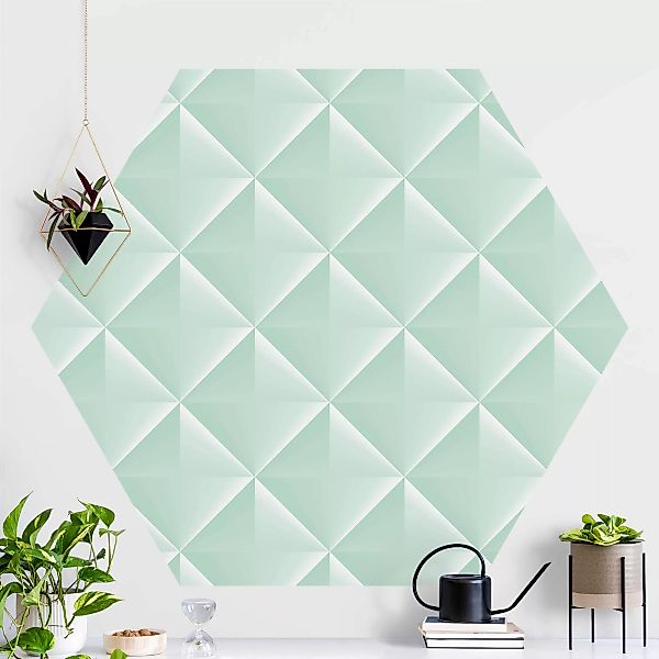 Hexagon Mustertapete Geometrisches 3D Rauten Muster in Mint günstig online kaufen