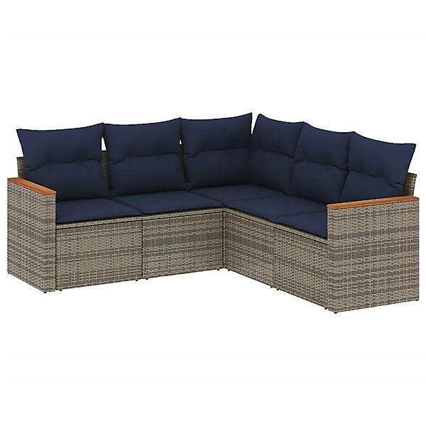 vidaXL 5-Tlg Gartensofa-Set mit Kissen Grau Polyrattan 3225963 günstig online kaufen