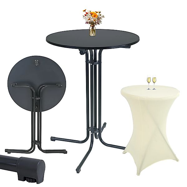 TRUTZHOLM Set Stehtisch Klappbar Durchmesser 80 cm Anthrazit Und Husse Büge günstig online kaufen