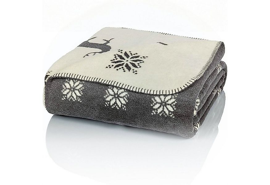 Wolldecke Couch Kuscheldecke Baumwolle, Rentier Grau-Beige, 150x200cm Sofad günstig online kaufen