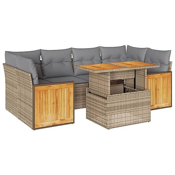 vidaXL 7-Tlg Garten-Sofagarnitur mit Kissen Beige Poly Rattan Akazie 332767 günstig online kaufen