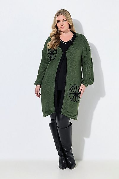 MIAMODA Strickjacke Long-Strickjacke Straight Fit Blumen-Stickereien günstig online kaufen